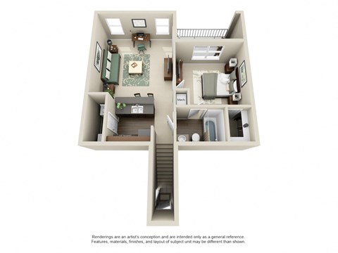 Floor plan for 1 bed, 1 bath, 809 sqft